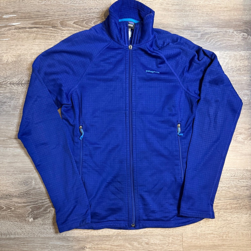 Patagonia Womens R1 Full Zip Grid Fleece Jacket Blue Small Mock Neck Raglan